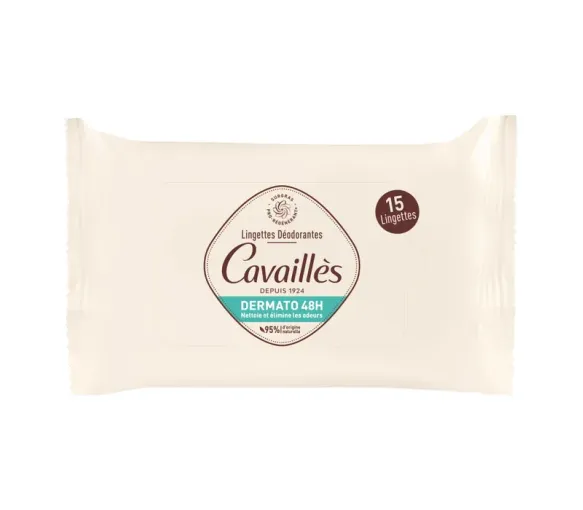 Dermato 48h lingettes déodorantes Rogé Cavaillès - paquet de 15 lingettes