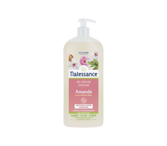 Gel douche amande parfum pêche de vigne Léa Nature Natessance - flacon-pompe de 1L