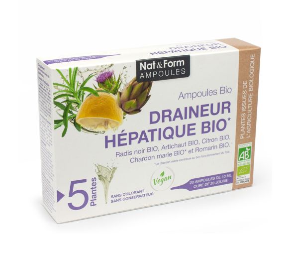 Draineur hépatique bio Nat&Form - boite de 20 ampoules