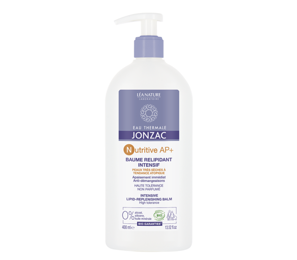 Eau thermale Jonzac Baume relipidant intensif Nutritive AP+ Léa Nature - flacon-pompe de 400ml