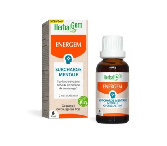 Energem surcharge mentale bio Herbalgem - flacon compte-gouttes de 30ml