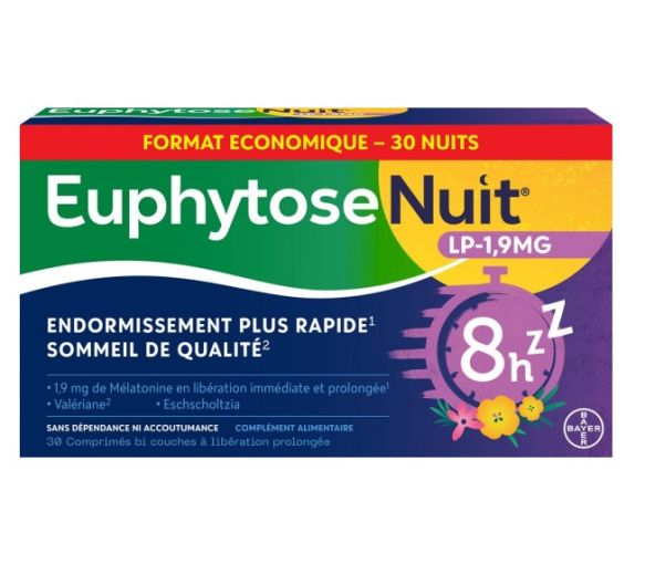 EuphytoseNuit® LP 1,9 mg mélatonine 30 comprimés à libération prolongée - boite de 24,8g - image 1