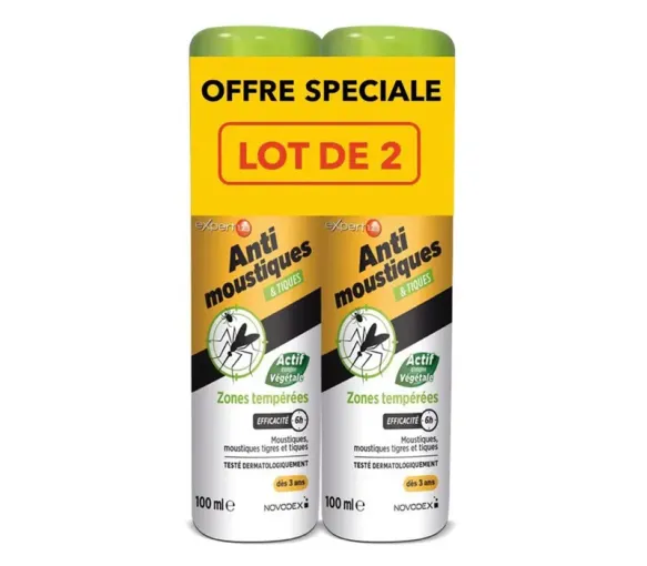 Expert 123 Spray répulsif moustique et tiques zones tempérées Novodex - lot de 2 sprays de 100ml