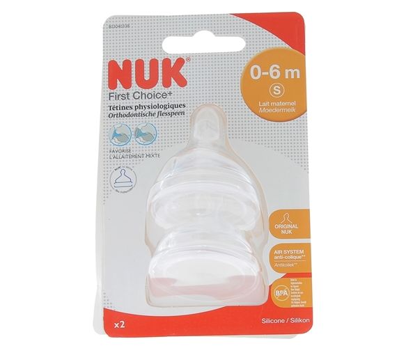 First Choice + Tétines physiologiques 0-6 mois NUK - 2 sucettes