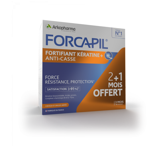 Fortifiant Kératine+ Forcapil Arkopharma - programme 3 mois 180 gélules - image 1