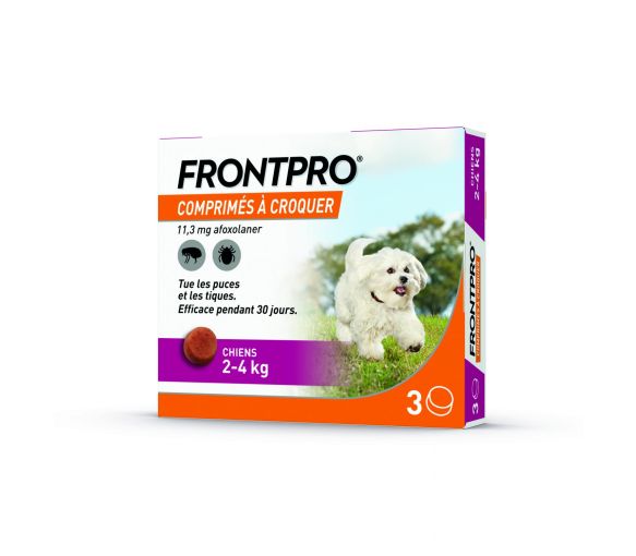 Frontpro comprimé anti puces chien 2-4kg - boîte de 3 comprimés à croquer - image 1