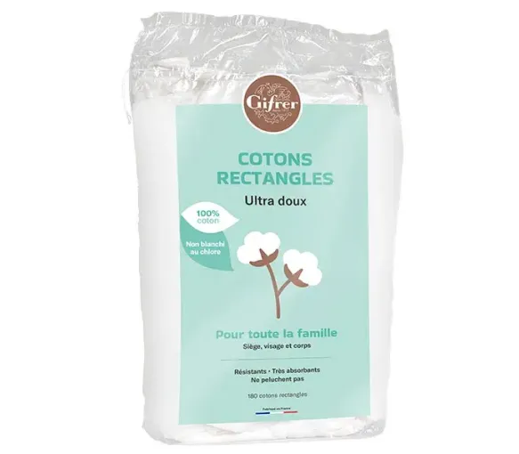 Cotons rectangles ultra doux Gifrer - 180 cotons