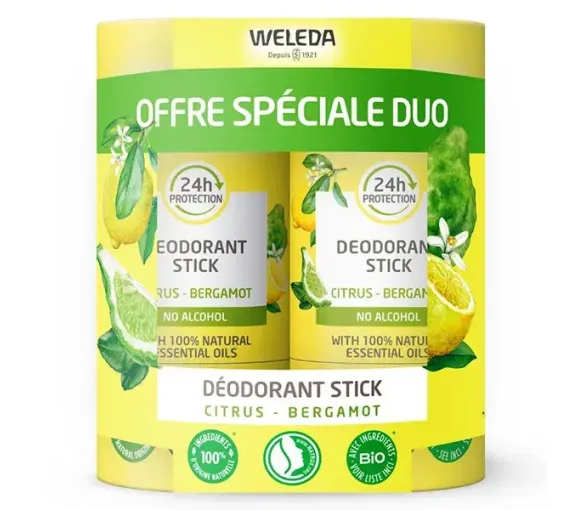 Déodorant stick Citrus Bergamote Weleda - lot de 2 sticks de 50g