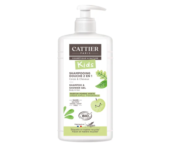 Kids Shampooing douche 2en1 parfum pomme verte Cattier - flacon-pompe de 500ml
