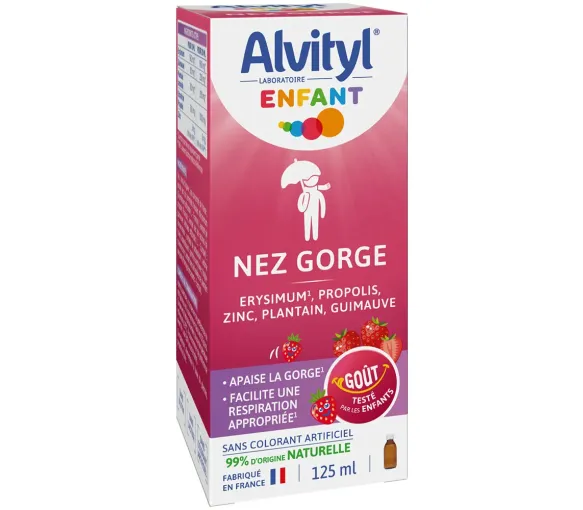 Sirop nez gorge enfant goût fraise Alvityl - flacon de 125ml