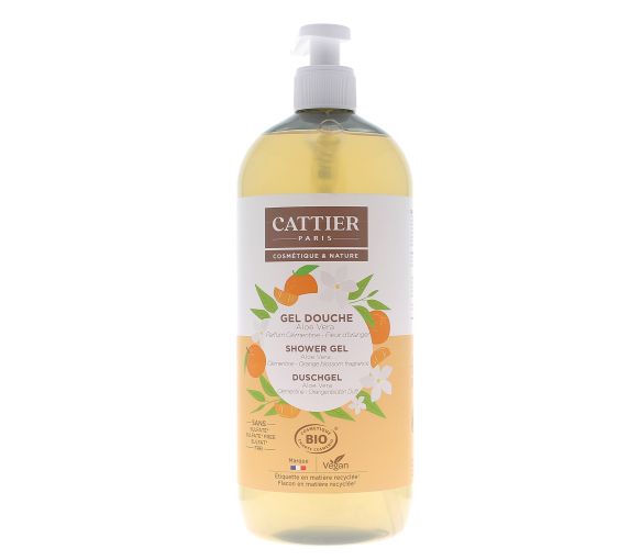 Gel douche Aloe vera clémentine fleur d'oranger bio Cattier - flacon-pompe de 1 L