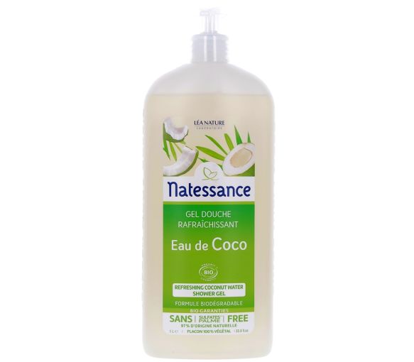 Gel douche rafraîchissant Eau de coco Bio Natessance - Flacon pompe de 1 L