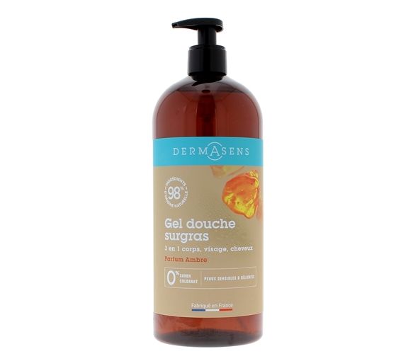 Gel douche surgras parfum ambre Dermasens Marque Verte - flacon pompe de 1L