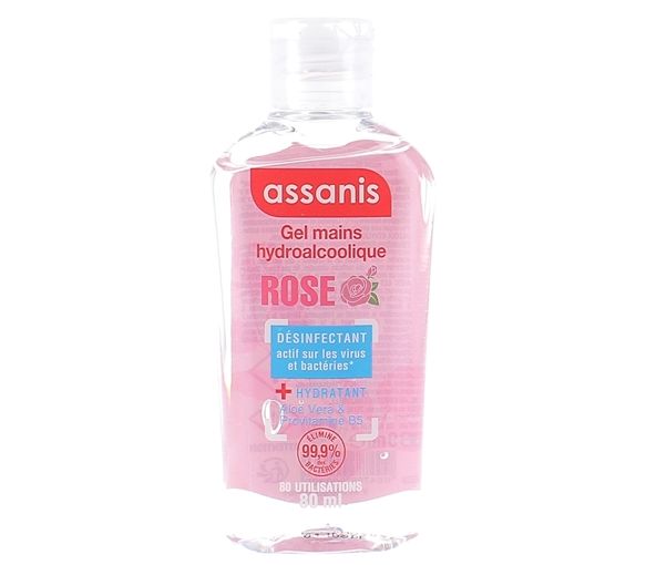 Gel mains hydroalcoolique parfum Rose Assanis - flacon de 80ml