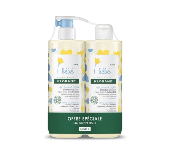 Gel lavant doux Klorane Bébé - lot de 2 flacons de 500 ml