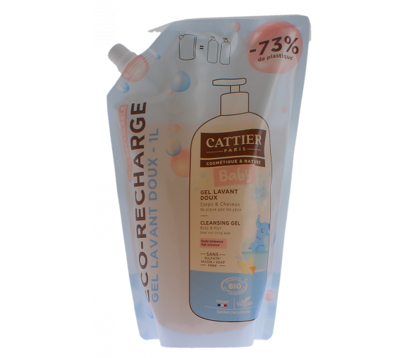 Gel lavant doux bébé bio Cattier - éco-recharge de 1L - image 1