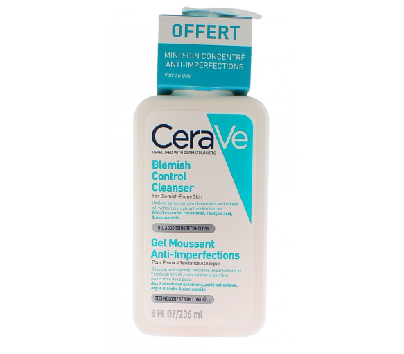 Gel moussant anti-imperfections Cerave - flacon-pompe de 236ml + mini soin offert - image 1