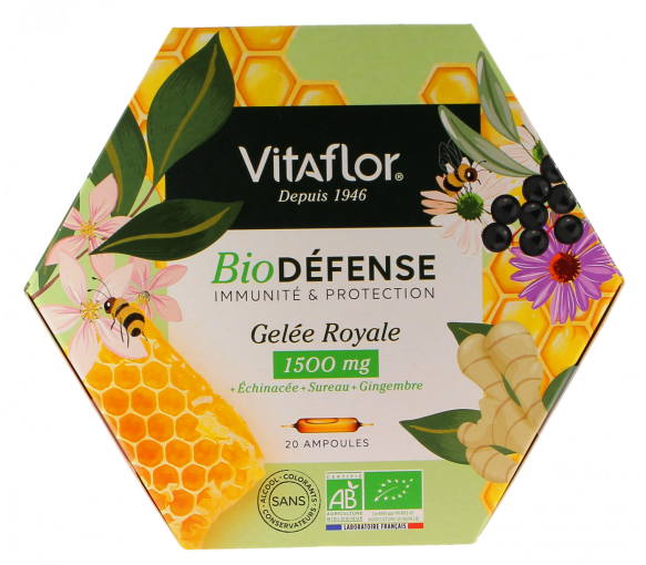 Gelée Royale Bio 1500 mg Défense+ Apicule Vitaflor - Boîte de 20 ampoules - image 1