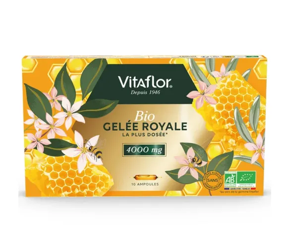 Gelée royale bio 4000mg Vitaflor - boite de 10 ampoules