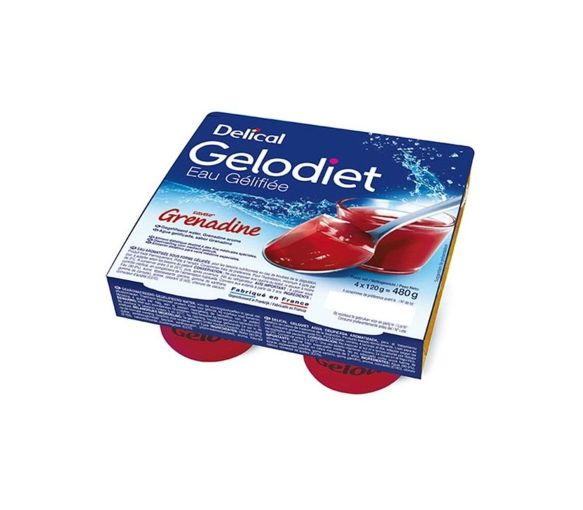 Gelodiet Eau gélifiée saveur grenadine Delical - lot de 4 pots de 120g