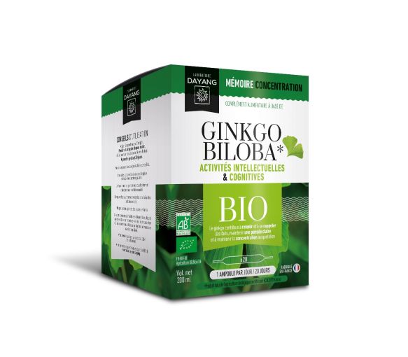 Ginkgo biloba Bio mémoire/concentration Dayang - boîte de 20 ampoules