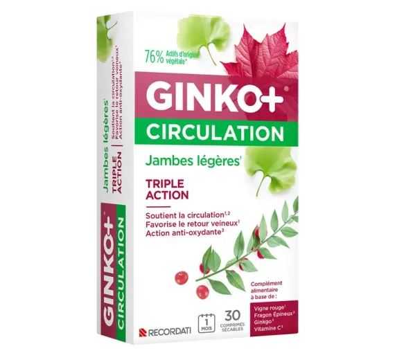 Ginko+ Circulation jambes légères Bouchara-Recordati - boîte de 30 comprimés