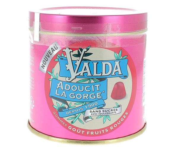 Gomme à mâcher sans sucres goût fruits rouges Valda - pot de 140g
