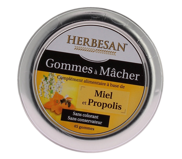 Gommes à mâcher miel et propolis Herbesan - boite de 45 gommes - image 1