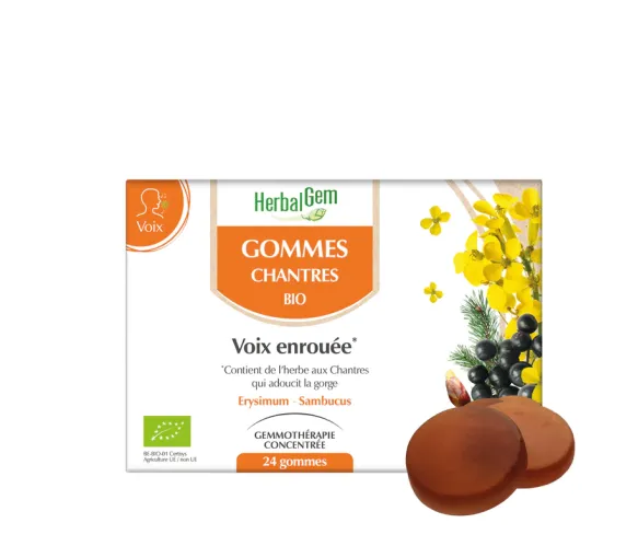 Gommes chantres voix enrouée bio HerbalGem - boite de 24 gommes