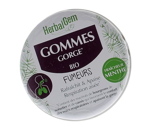 Gommes gorge bio fumeurs HerbalGem - boîte de 45g