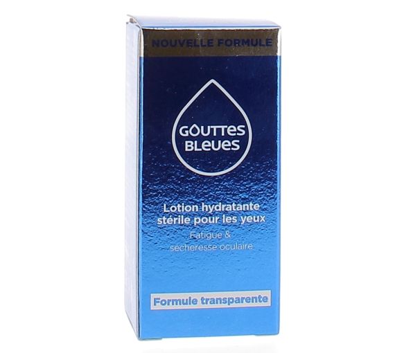 Gouttes bleues lotion hydratante stérile pour les yeux Omega Pharma - flacon de 10ml