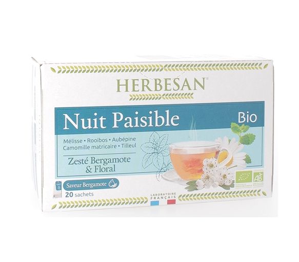 Infusion nuit paisible BIO saveur bergamote Herbesan - boîte de 20 sachets