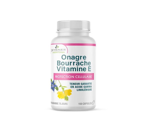 Huiles Onagre et de Bourrache Vitamine E Les 3 Chênes - boîte de 150 capsules