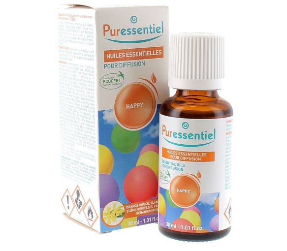 Huiles essentielles happy pour diffusion Puressentiel - flacon de 30 ml