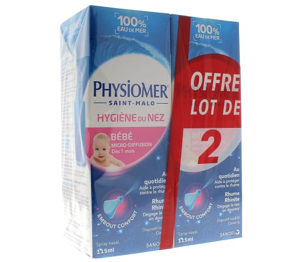 Hygiène du nez bébé Physiomer - lot de 2 sprays de 115 ml