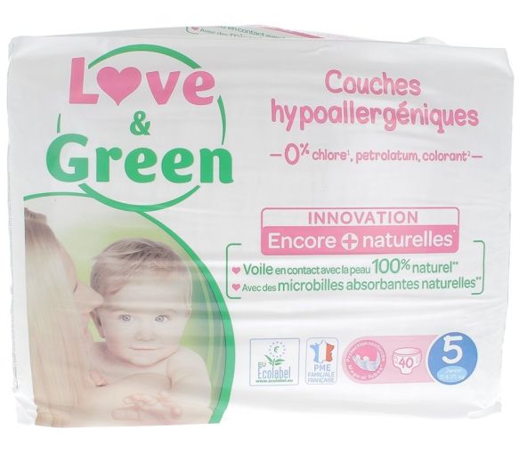 Couches hypoallergéniques taille 5 Love & Green - 40 couches