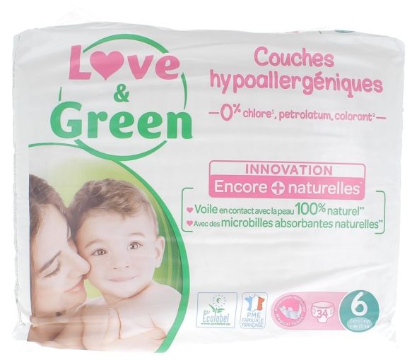 Couche Hypoallergéniques taille 6 Love & Green - 34 couches