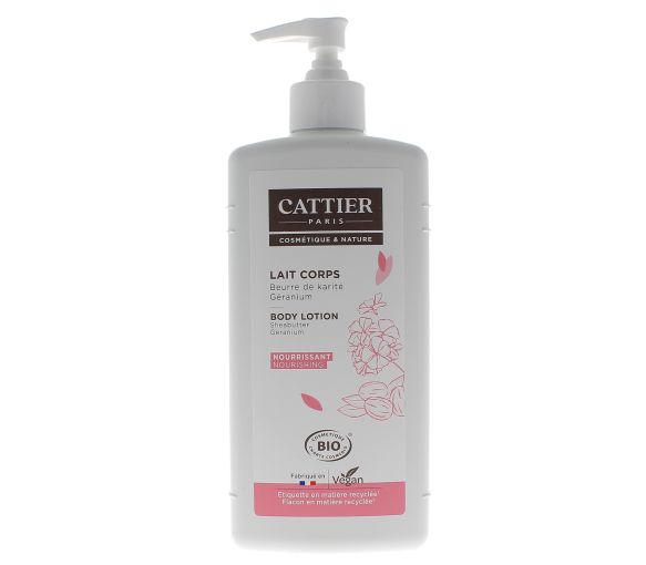Lait corps nourrissant karité et géranium bio Cattier - flacon-pompe de 500 ml - image 1