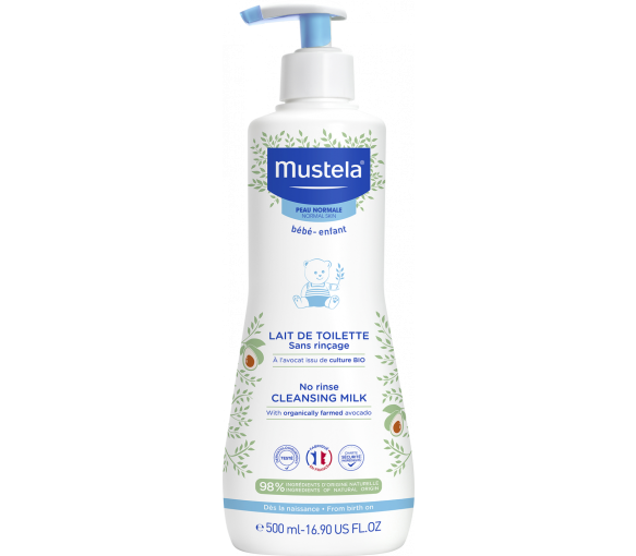 Lait de toilette sans rinçage peau normale bébé et enfant Mustela - flacon-pompe de 500 ml - image 1