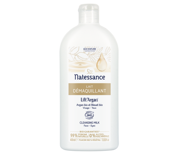 Lait démaquillant visage et yeux Lift'Argan Natessance - flacon de 400 ml