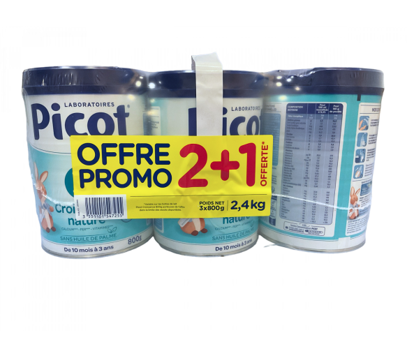 Lait poudre 3ème âge croissance nature Picot - lot de 3 boîtes de 800g
