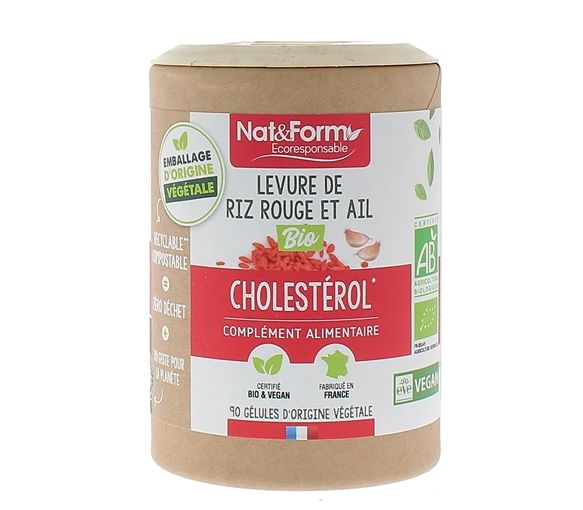 Levure de riz rouge & ail bio Cholestérol Nat&Form - pot de 90 gélules