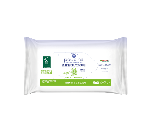 Lingette naturelle Poupina - paquet de 60 lingettes
