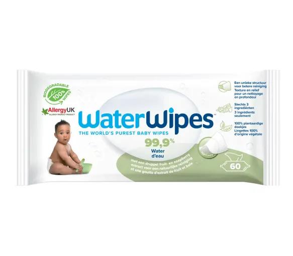 Lingettes nettoyantes bébé peaux sensibles WaterWipes - paquet de 60 lingettes