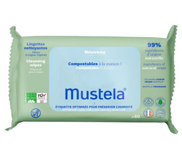 Lingettes nettoyantes compostables avec parfum Mustela - sachet de 60 lingettes - image 1