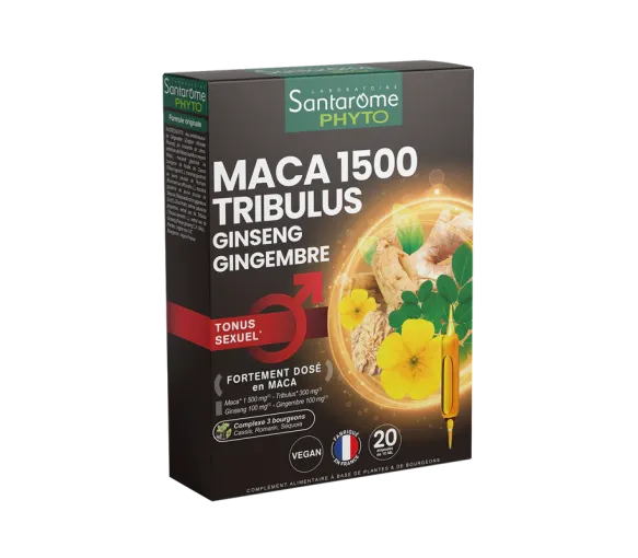 Maca 1500 tribulus ginseng gingembre Tonus sexuel Santarome - boîte de 20 ampoules - image 1