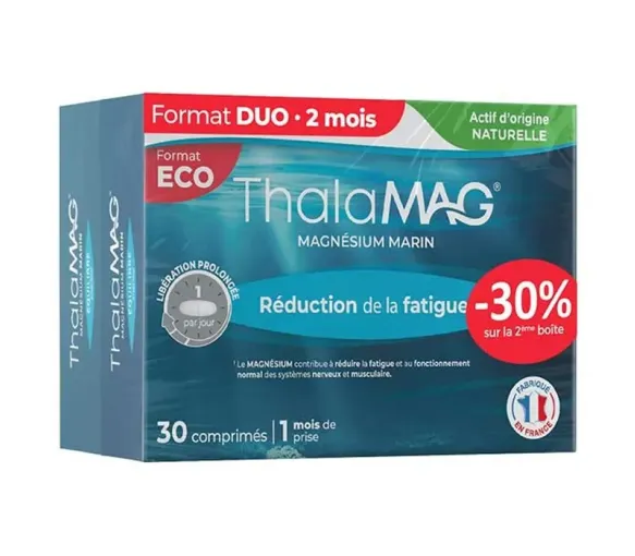 Magnésium marin réduction de la fatigue Thalamag - lot de 2 boîtes de 30 comprimés