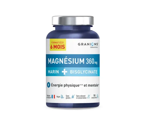 Magnésium marin + bisglycinate 360mg Granions - pot de 180 comprimés - image 1