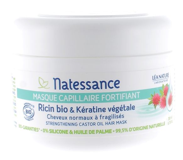 Masque capillaire fortifiant Ricin bio et Kératine végétale Natessance - Pot de 200ml