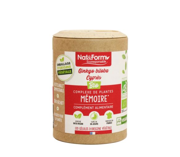 Mémoire Ginkgo Biloba Cyprès bio Nat&Form - boîte de 120 gélules - image 1